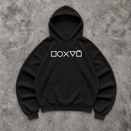 Slavikstyle pohui-hoodie – Schwarz – Mockup auf Beton