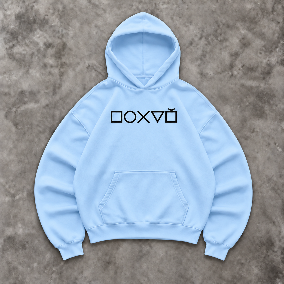 Slavikstyle pohui-hoodie – Babyblau – Mockup auf Beton