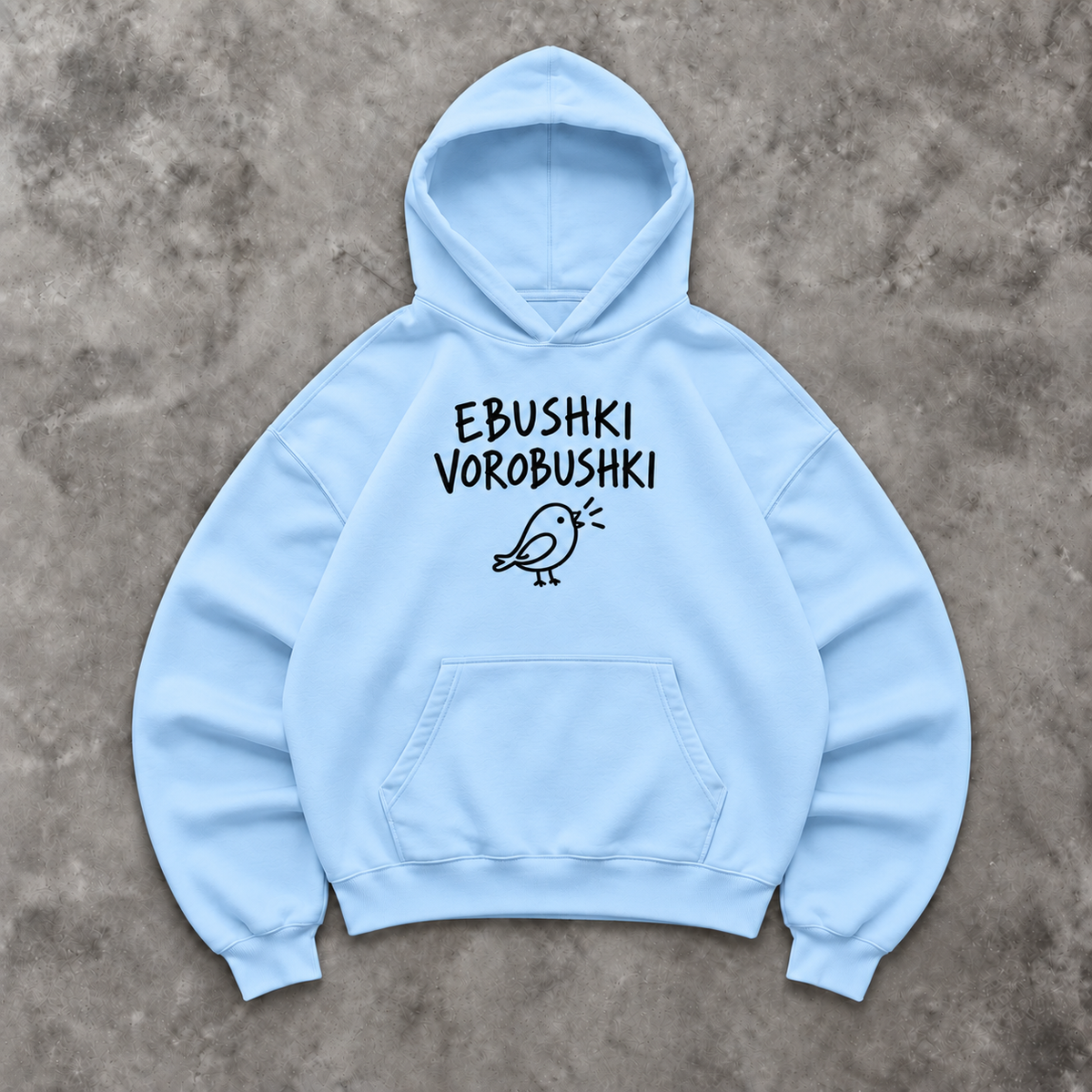 Slavikstyle vorobushki-hoodie – Babyblau – Mockup auf Beton